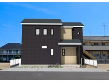 成田市本城H区｜№21モデル｜月々6万台で買える家　【一戸建て】 （21号棟）完成予想図 完成外観パースです。同形状・同仕様で仕上がります。外壁は旭トステム・ルフラン16PシリーズのルフランブラックとトラヴィスPシリーズのトラヴィスベージュPを使用