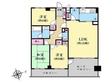 ライオンズマンション南柏 3LDK、価格1800万円、専有面積87.3㎡、バルコニー面積6.05㎡バルコニー＋ルールバルコニーでワイドに使えます！