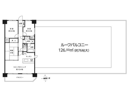 クリオ川崎六番館 3LDK、価格3180万円、専有面積64.8㎡、バルコニー面積9.71㎡約76帖大のルーフバルコニー付き プランです。