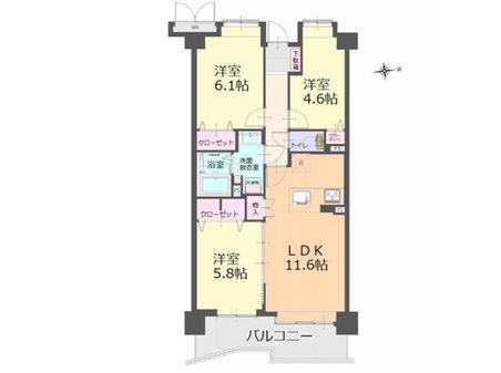 パークスクエア浦和 3LDK、価格3690万円、専有面積65.02㎡、バルコニー面積10.31㎡■各室に収納を備えた14階の3LDK