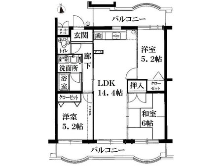 名鉄桜台ハイツ 3LDK、価格1750万円、専有面積66.4㎡、バルコニー面積17.89㎡間取り図