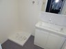 名鉄桜台ハイツ ランドリースペース 洗面場内のランドリースペースも取れております。 洗濯機用防水パンも取替しました。 （２０２４年１月２８日撮影）