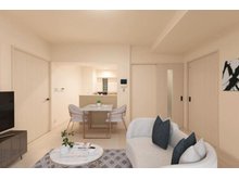セイワパレス城東関目 LDK家具設置イメージ。 各洋室の中心にLDKがあり、家族団らんの住まいになります♪