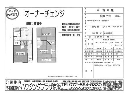 金田町５（大日駅） 680万円 680万円、3DK、土地面積55.67㎡、建物面積51.41㎡オーナーチェンジ物件