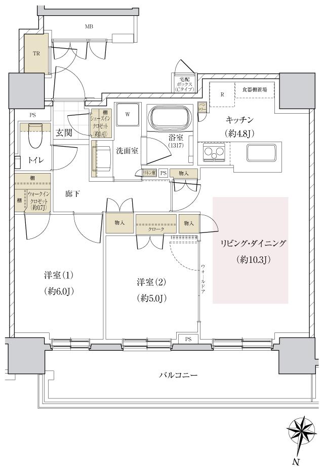 パークホームズ円山表参道フロントの間取り図　C：2LDK+WIC+SIC