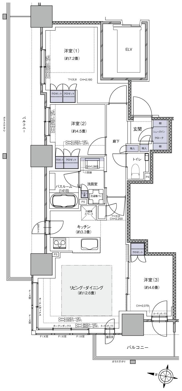 ザ・札幌タワーズの間取り図　WA：3LDK+SIC