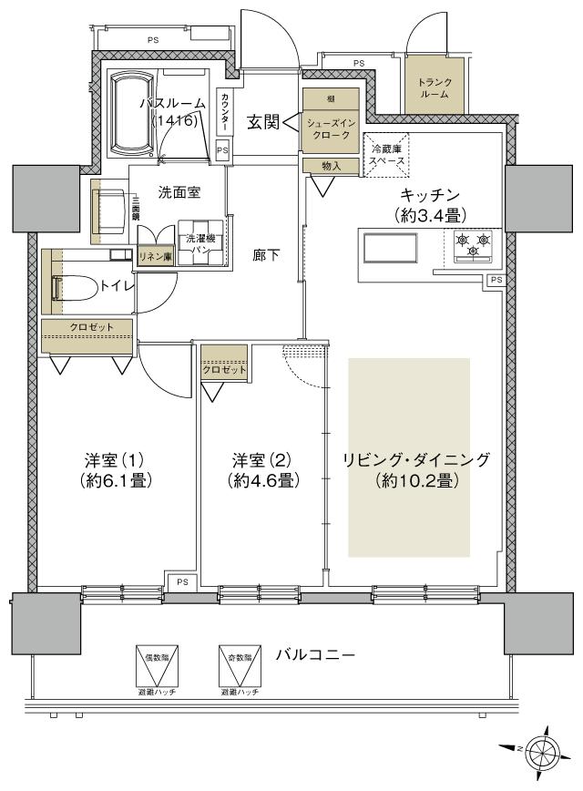 ザ・ライオンズ札幌北九条の間取り図　B2：2LDK+SIC