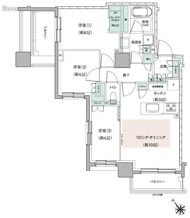 パークホームズ東札幌の間取り図　F：3LDK+WIC