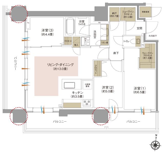 ブランシエラ札幌発寒の間取り図　A：3LDK+WIC+SIC+N