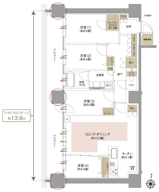ブランシエラ札幌発寒の間取り図　B：4LDK+WIC