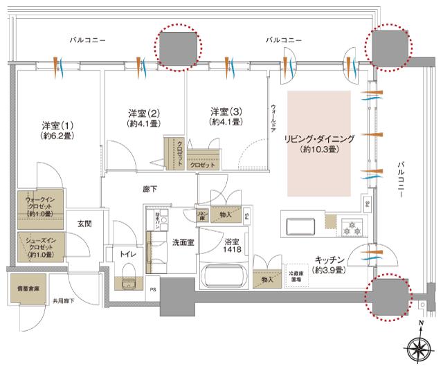 ブランシエラ札幌発寒の間取り図　D：3LDK+WIC+SIC