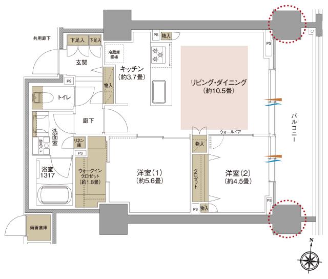 ブランシエラ札幌発寒の間取り図　E：2LDK+WIC