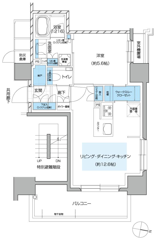 レ・ジェイド札幌大通ザ・タワーの間取り図　A：1LDK+WTC+N