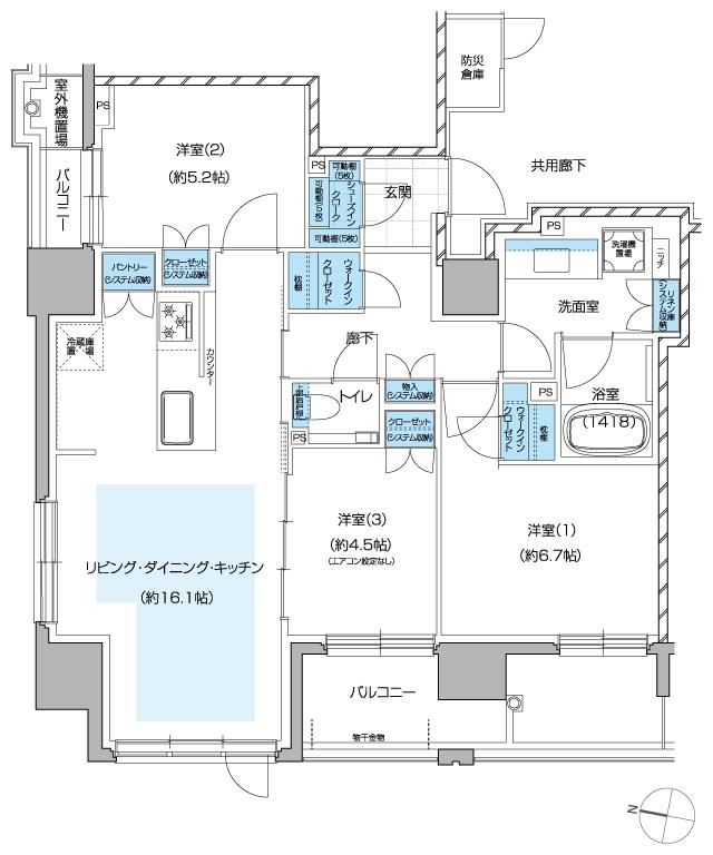 レ・ジェイド札幌大通ザ・タワーの間取り図　F：3LDK+2WIC+SIC