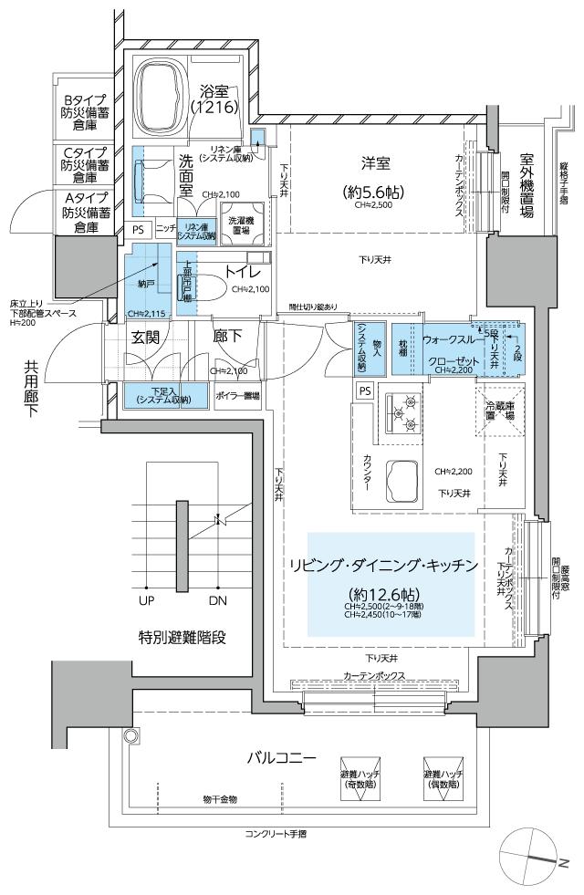 レ・ジェイド札幌大通ザ・タワーの間取り図　A：1LDK+WTC+N