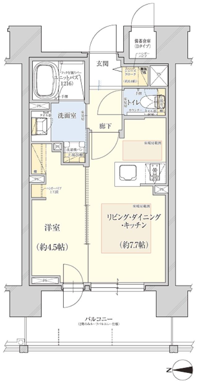 クレアホームズ フラン白石〈センタープレイス〉の間取り図　D：1LDK