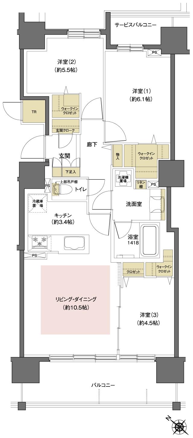 レーベン福住 LEGEND ARKSの間取り図　B1：3LDK+3WIC+玄関クローク