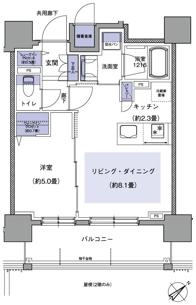 ブランシエラ豊平三条の間取り図　D：1LDK+WIC+SIC