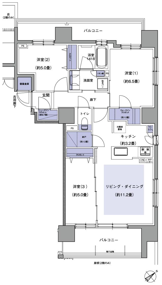 ブランシエラ豊平三条の間取り図　E：3LDK+N+WIC+SIC