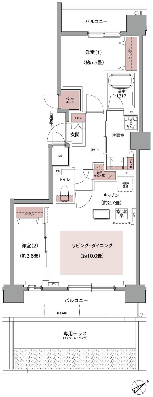 ブランシエラ東札幌サンリヤンの間取り図　Dg：2LDK+N