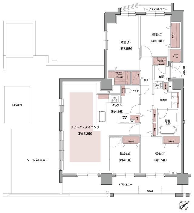 ブランシエラ東札幌サンリヤンの間取り図　Lr：4LDK+WIC+SIC