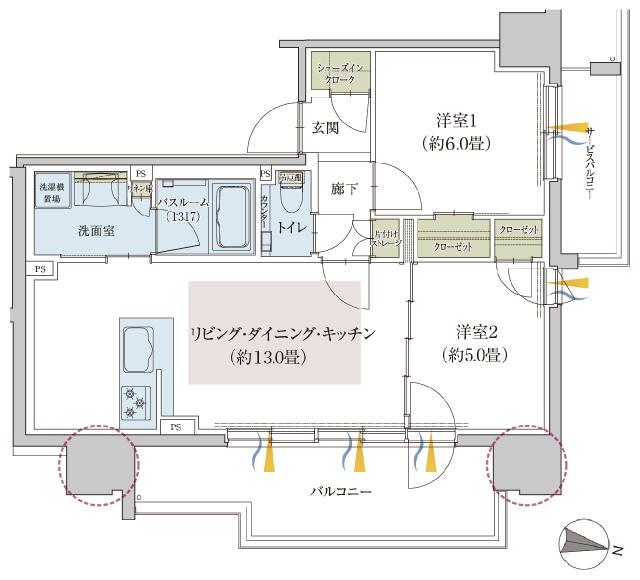 クリオ札幌苗穂ステーションフロントの間取り図　D：2LDK+SIC