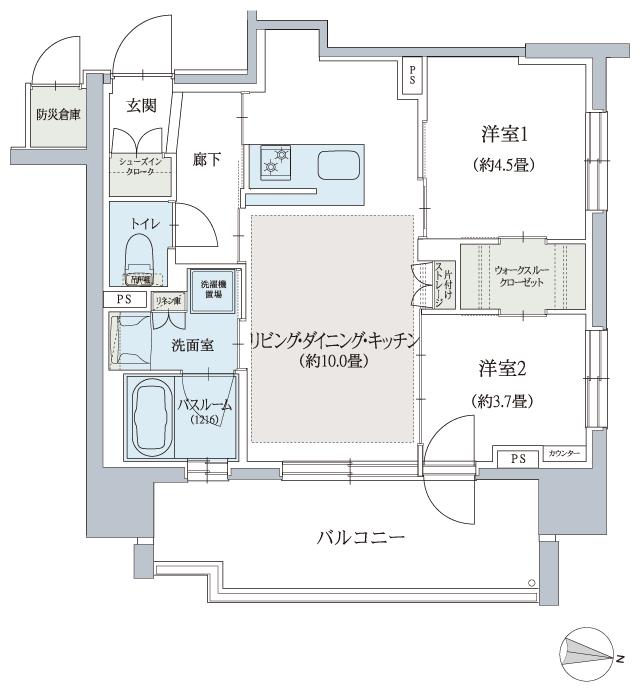 クリオ札幌グランクラスの間取り図　F：2LDK+WTC+SIC