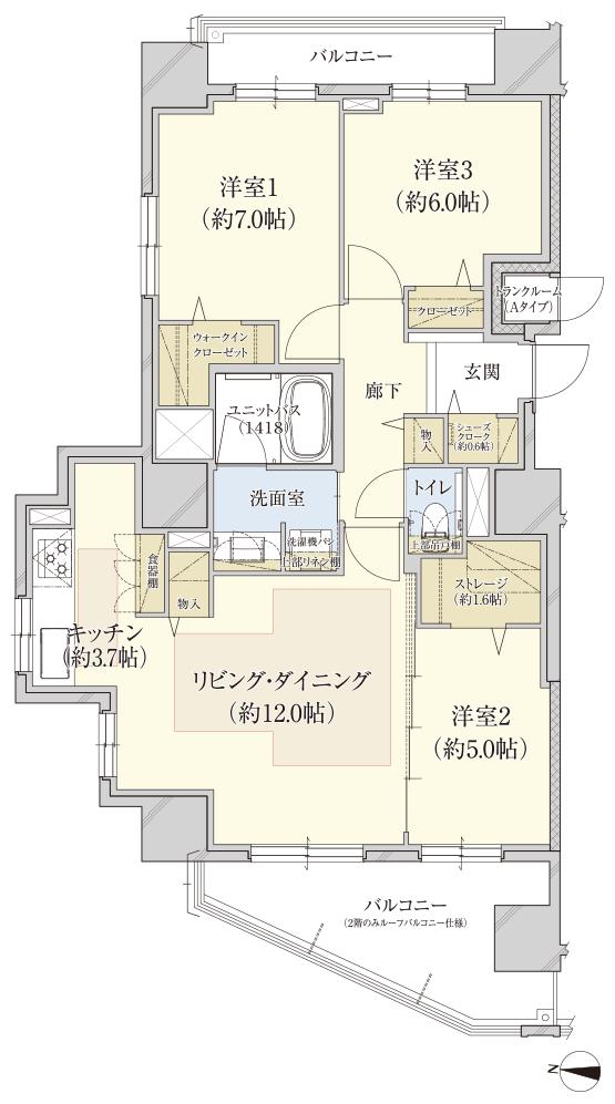 クレアホームズ札幌医大南の間取り図　A：3LDK