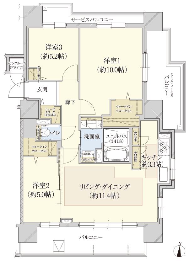 クレアホームズ札幌医大南〈ザ・プレミアム〉の間取り図　F：3LDK