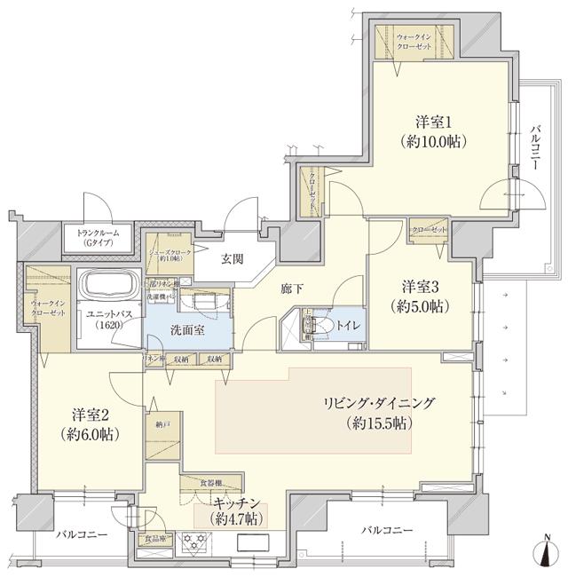 クレアホームズ札幌医大南〈ザ・プレミアム〉の間取り図　G：3LDK