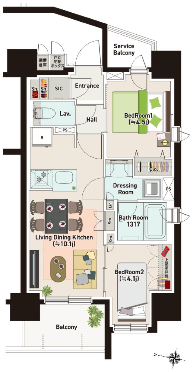 ネベル札幌 legend coreの間取り図　A：2LDK+SIC