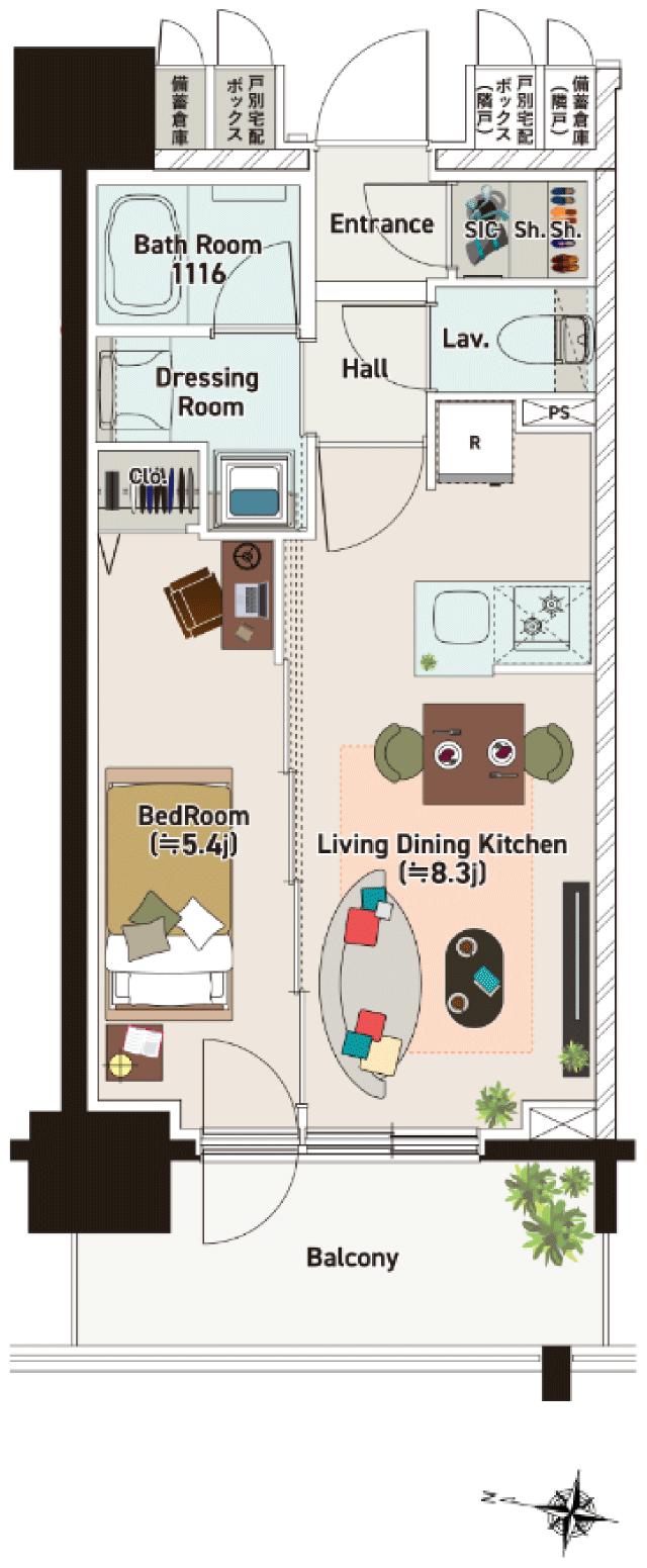 ネベル札幌 legend coreの間取り図　D：1LDK+SIC