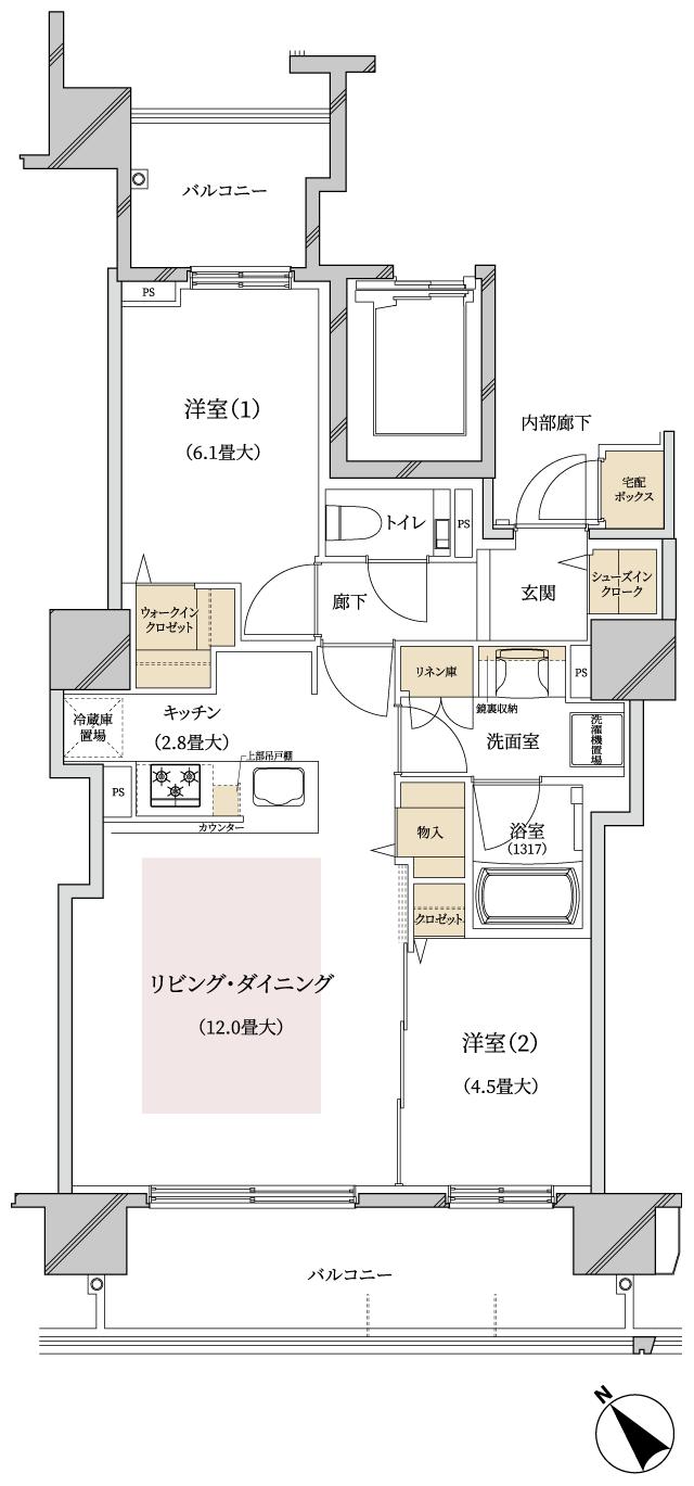 ブランズ豊平学園前の間取り図　C：2LDK+WIC+SIC