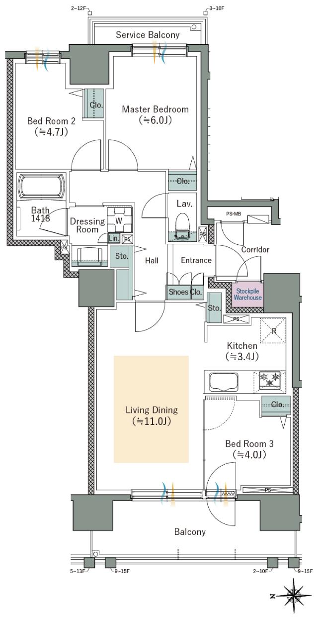 ファインレーベン札幌二十四軒 THE SEASONの間取り図　D：3LDK