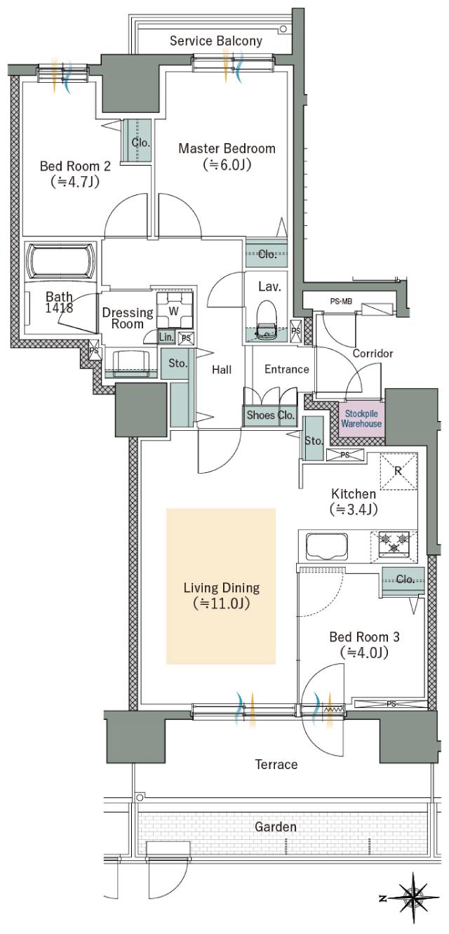 ファインレーベン札幌二十四軒 THE SEASONの間取り図　Dg：3LDK