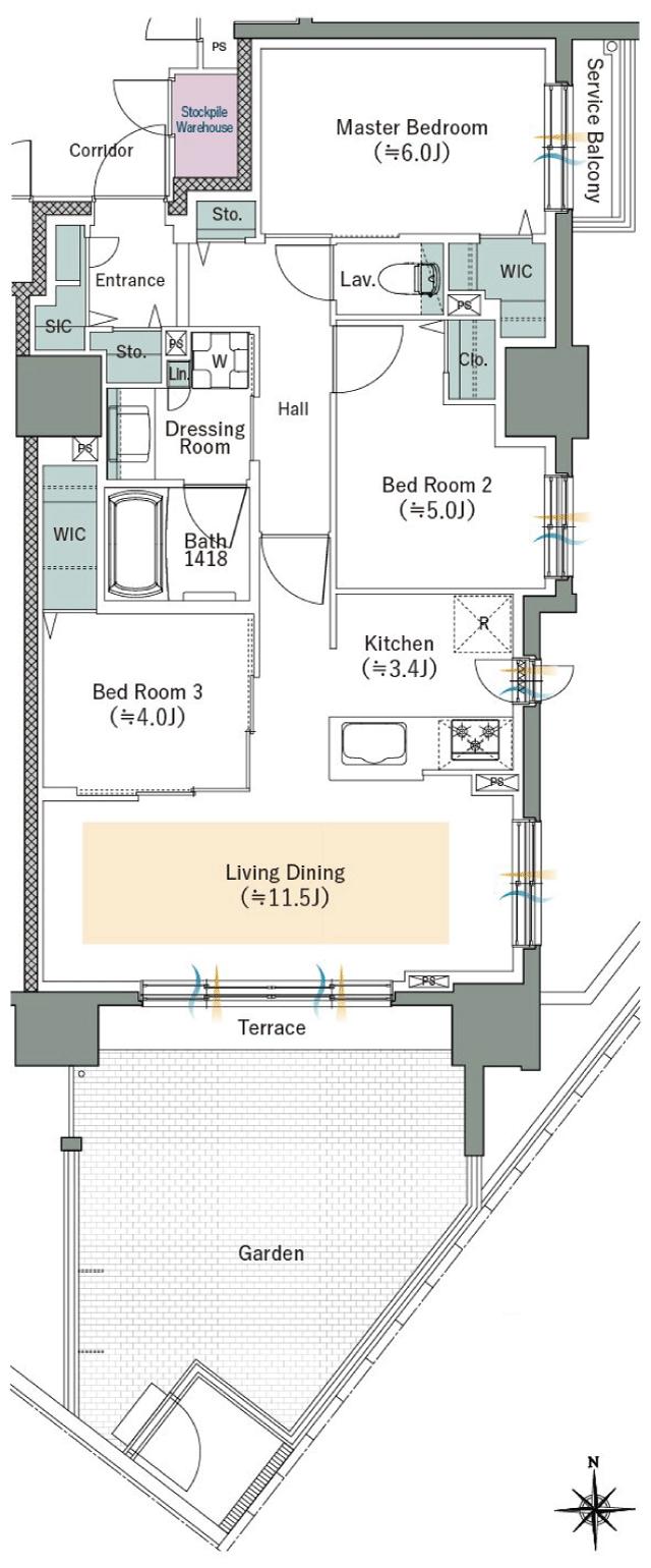 ファインレーベン札幌二十四軒 THE SEASONの間取り図　Fg：3LDK+2WIC+SIC