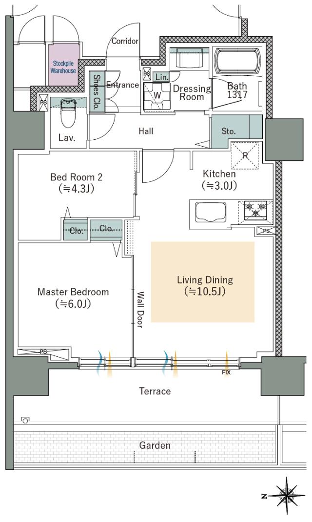 ファインレーベン札幌二十四軒 THE SEASONの間取り図　Gg：2LDK