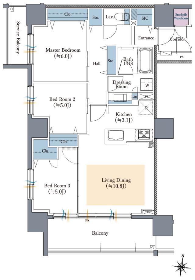 ファインレーベン札幌二十四軒 THE MIDの間取り図　D：3LDK+SIC
