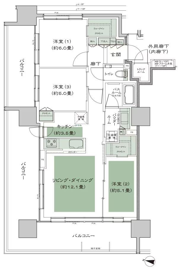 シティタワー札幌ザ・レジデンスの間取り図　A：3LDK+2WIC