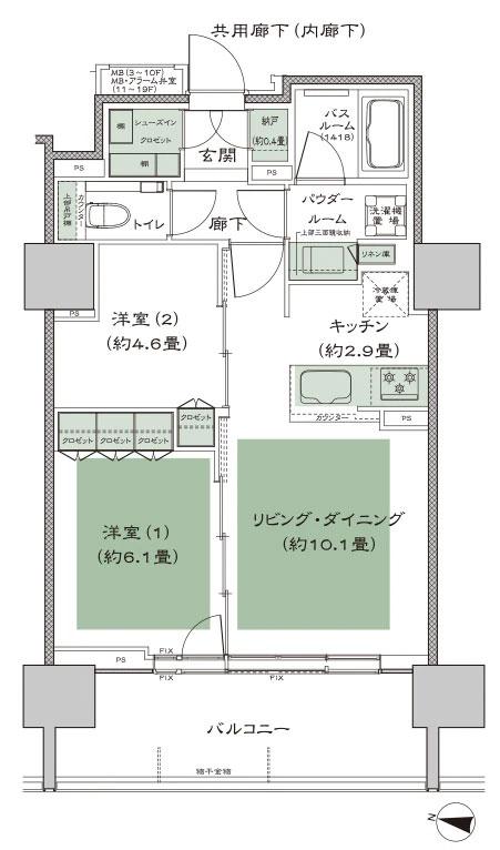シティタワー札幌ザ・レジデンスの間取り図　B：2LDK+N+SIC