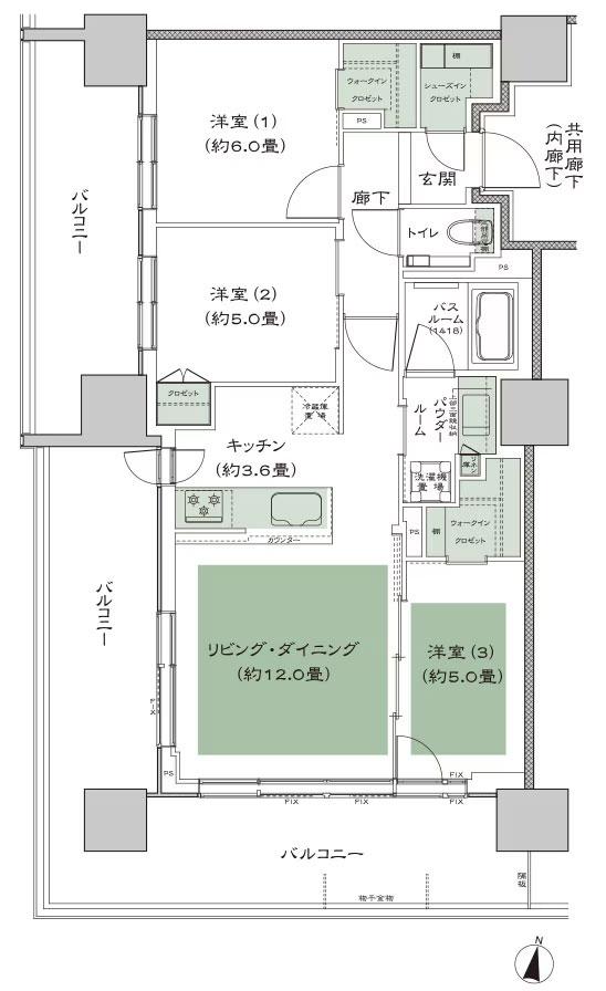 シティタワー札幌ザ・レジデンスの間取り図　C：3LDK+2WIC+SIC