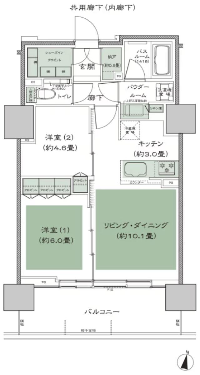 シティタワー札幌ザ・レジデンスの間取り図　E：2LDK+N+SIC