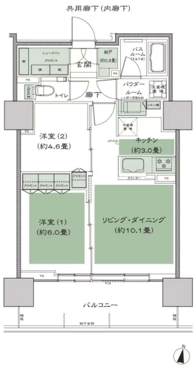シティタワー札幌ザ・レジデンスの間取り図　F：2LDK+N+SIC