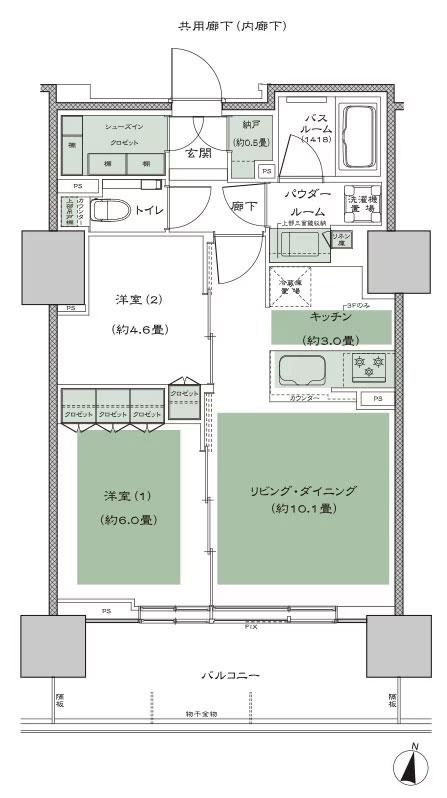 シティタワー札幌ザ・レジデンスの間取り図　L：2LDK+N+SIC