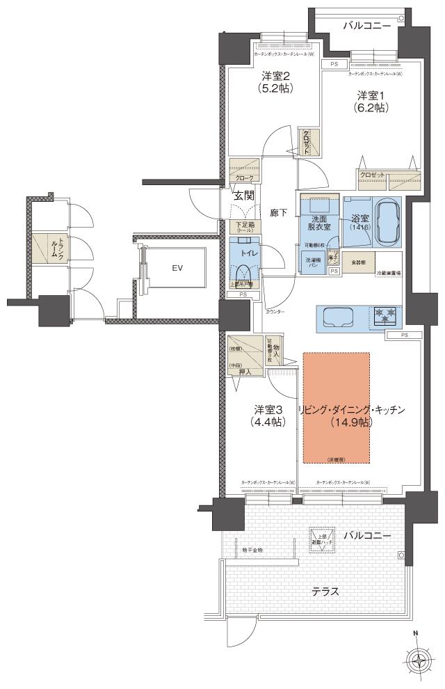 クリーンリバーフィネス澄川グランデュオの間取り図　Dg：3LDK