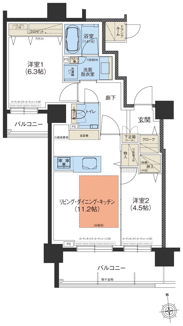 クリーンリバーフィネス澄川グランデュオの間取り図　E：2LDK