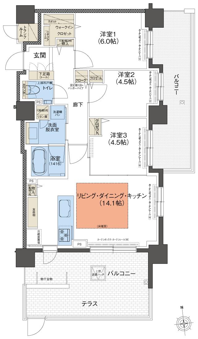 クリーンリバーフィネス澄川グランデュオの間取り図　Fg：3LDK