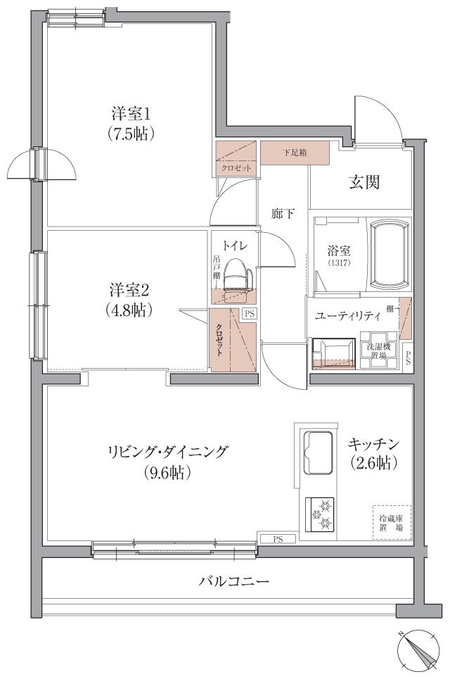 アイムテラス福住の間取り図　B：2LDK