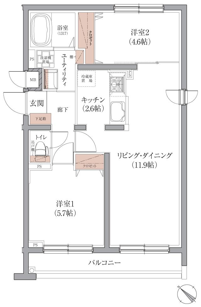 アイムテラス福住の間取り図　D：2LDK