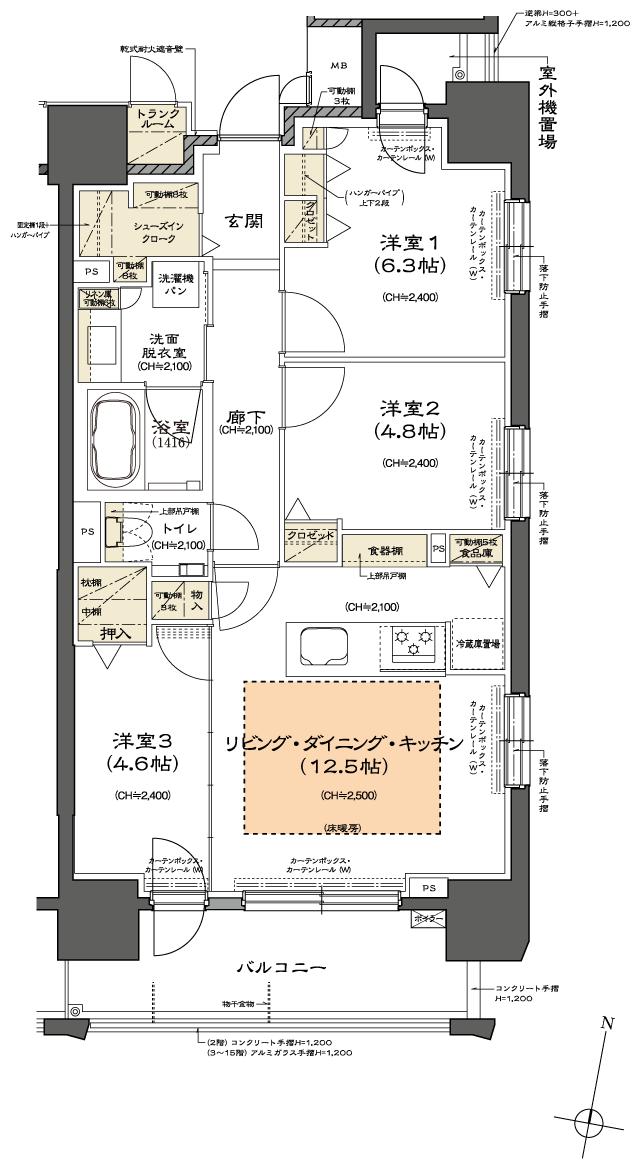 クリーンリバー フィネス北1条イーストの間取り図　D：3LDK